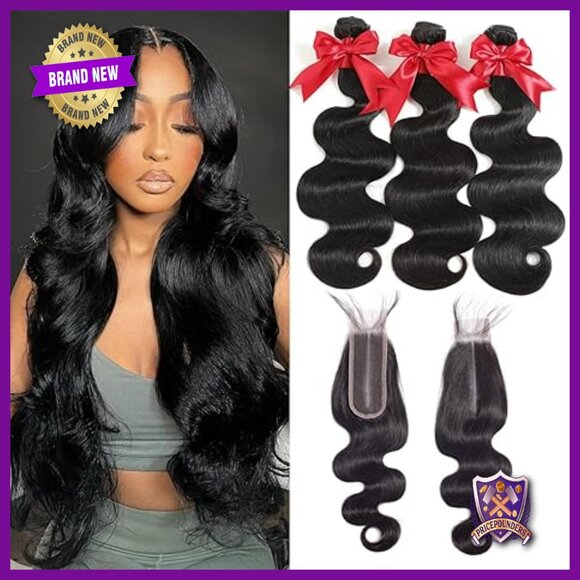 Brazilian Body Wave Human Hair Bundles with HD Lace Closure 16 Inch